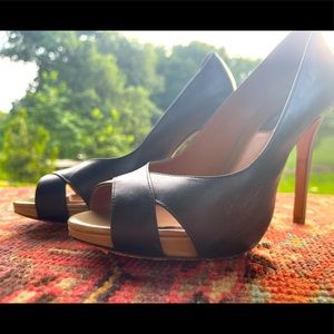 Black leather with nude stiletto heel